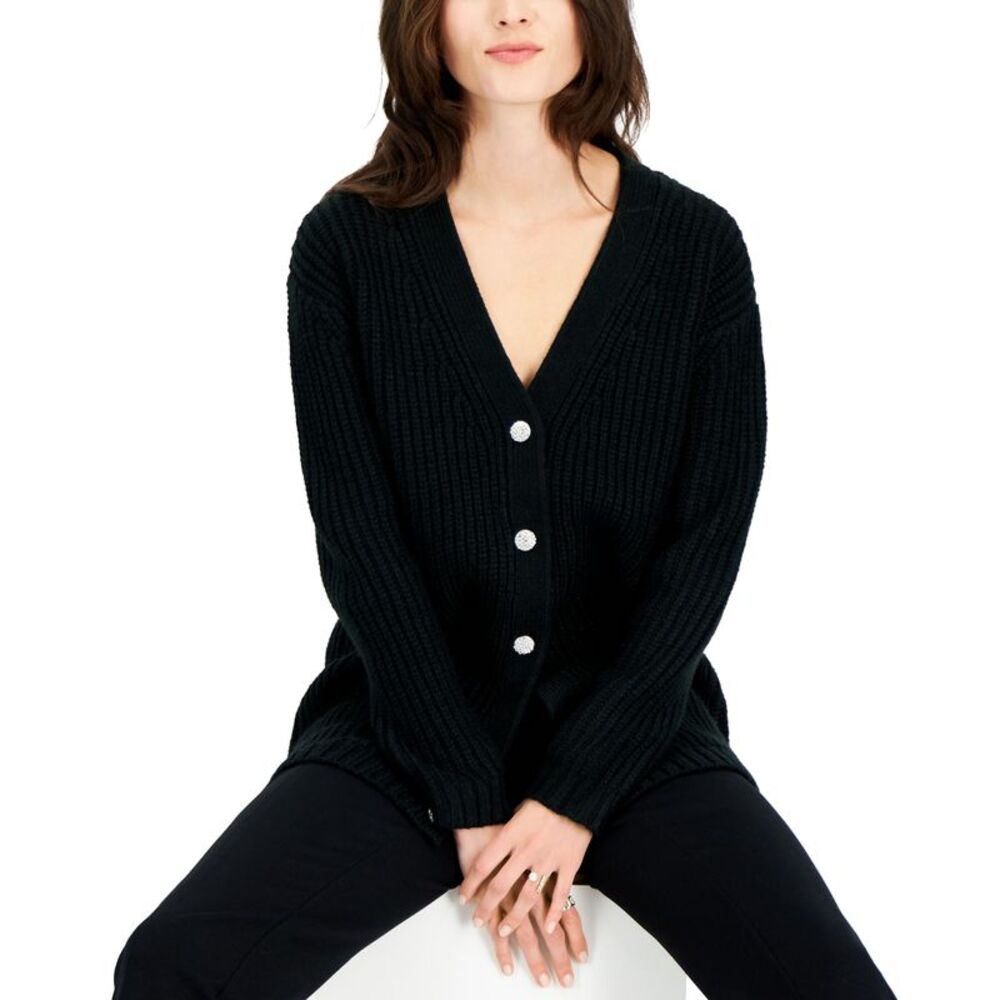INC International Concepts Womens Rhinestone Button Chunky Cardigan